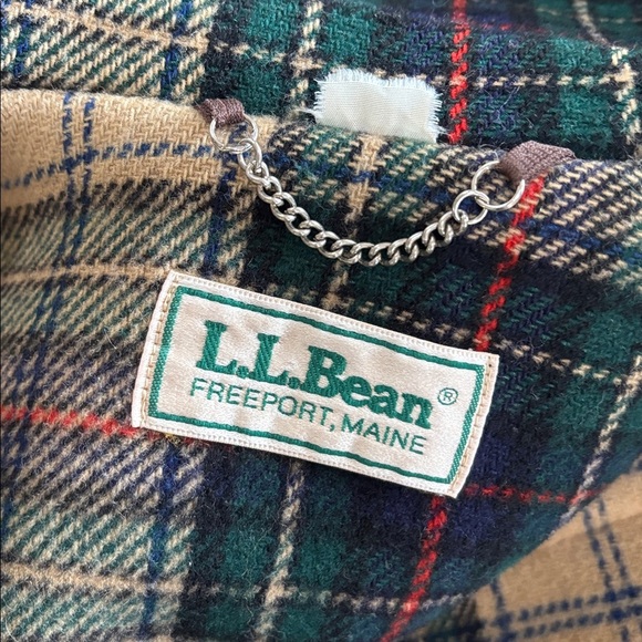 L.L. Bean Vintage Tan Duffle Coat Made in England Tartan Toggle Women’s Size 12 - Picture 9 of 11